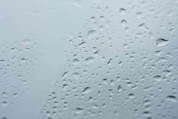 Natural water drops on glass