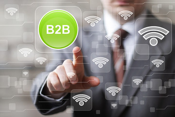 Social network Wifi businessman presses web button B2B sign