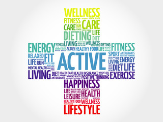 ACTIVE word cloud, health cross concept