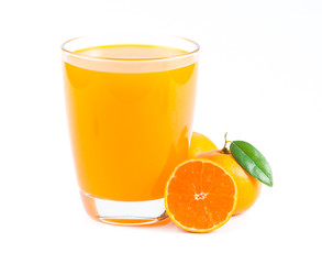 orange juice and slice isolated on white