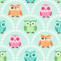seamless cute cartoon owls wallpaper pattern background - 91177215