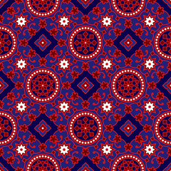 Blue & Red Sindhi Ajrak Vector Pattern