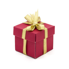 christmas gift box with a gold ribbon bow