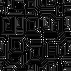 Circuit board technical vector seamless pattern. Endless texture