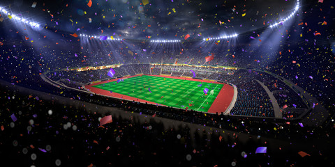 Night stadium arena soccer field championship win. blue toning