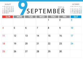 planning calendar simple template September 2016