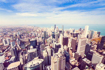 Obraz premium Aerial wide angle view of Chicago's north side