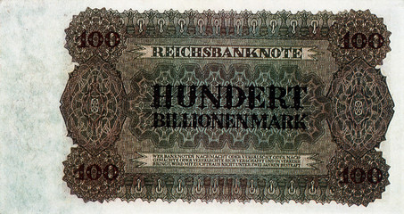 Historische Banknote, 15. Febuar 1924, Hundert Billionen Mark, Deutschland