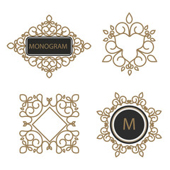 Monogram design elements for logos. Trendy floral frames set.
