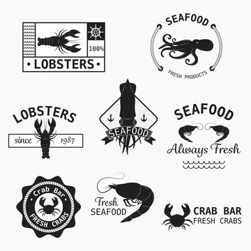 Seafood logotypes set. Design elements.