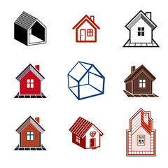 Simple cottages collection, real estate and construction theme.