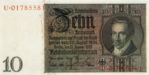 Historische Banknote, 22. Januar 1929, Zehn Mark, Deutschland
