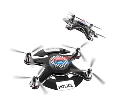 Two Police Drones Isolate On White Background.