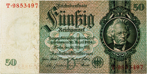 Historische Banknote, 30. M&auml;rz 1933, F&uuml;nfzig Mark, Deutschland