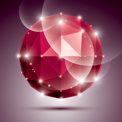 Naklejka na ściany i meble Abstract 3D ruby twinkle sphere with sparkles, red precious ston