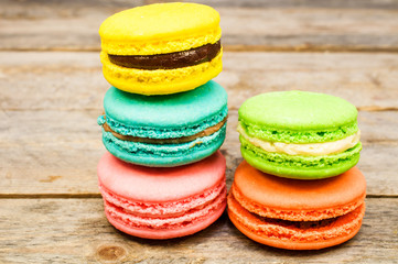 macaroon pastry set on a wooden table