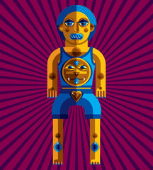 Avant-garde avatar, colorful drawing created in cubism style. Mo