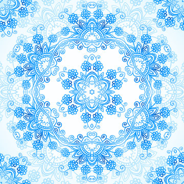 Blue ornate vector lacy seamless pattern
