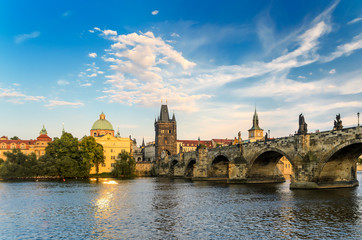 Fototapeta na wymiar Charles Bridge across Moldova River in Prague
