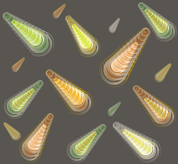 Glowing cones on a dark background
