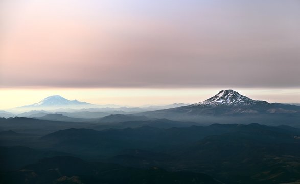 Mt St. Helens And Mt Adams, Aerial View