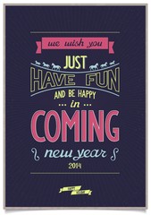 vintage style poster with lettering design wishes new year on grunge background