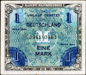 Historische Banknote, Alliierte Militärbehörde, 1944, Eine Mark, Deutschland