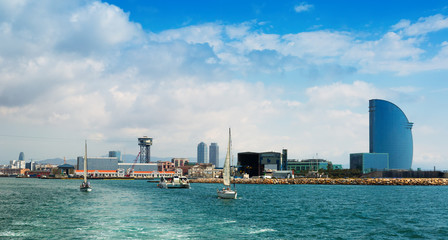 Obraz premium Port Vell from sea side. Barcelona, Spain