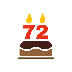 The birthday cake with candles in the form of number 72 icon. Birthday symbol. Flat