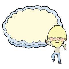 cartoon man pointing at text cloud space