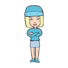cartoon woman wearing winter hat