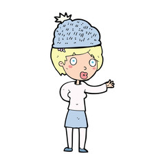 cartoon woman wearing winter hat