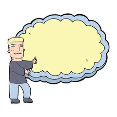 cartoon man presenting text space cloud