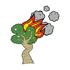 cartoon burning tree