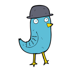 cartoon bluebird wearing hat