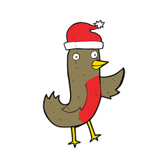 cartoon christmas robin wearing hat