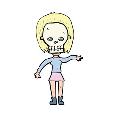 cartoon woman in spooky skull mask