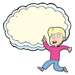 cartoon running boy and cloud