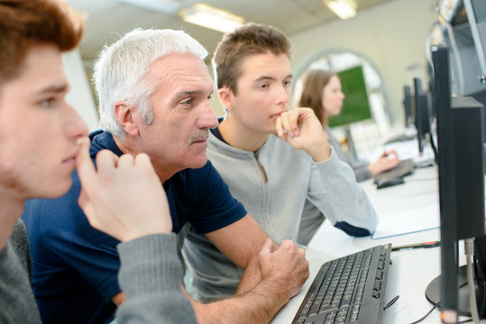 Students in a computer class