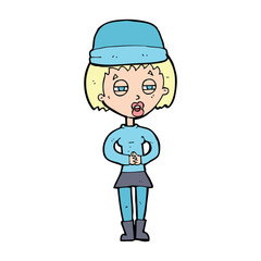 cartoon woman wearing winter hat