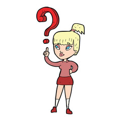 cartoon woman with question