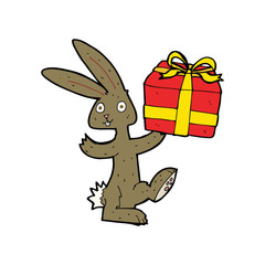 cartoon rabbit with christmas present