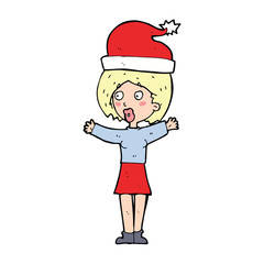 cartoon woman wearing xmas hat