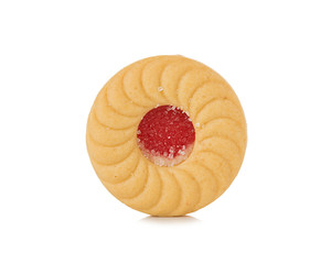 Sandwich biscuits with strawberry on white background