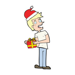 cartoon man with present