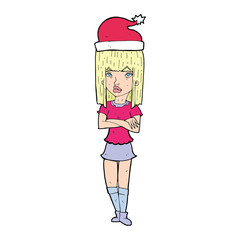 cartoon woman in christmas hat