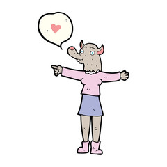 cartoon werewolf woman in love