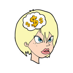 cartoon woman thinking about money