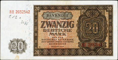Historische Banknote, 1948, Zwanzig Deutsche Mark, Deutschland
