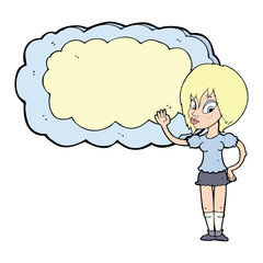 cartoon woman with cloud text space
